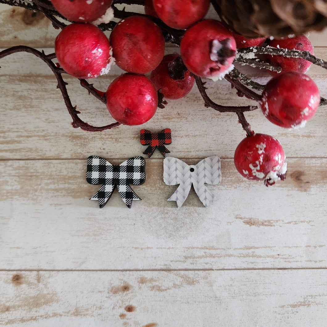 Christmas Patterned Wood Bow Studs & Drops