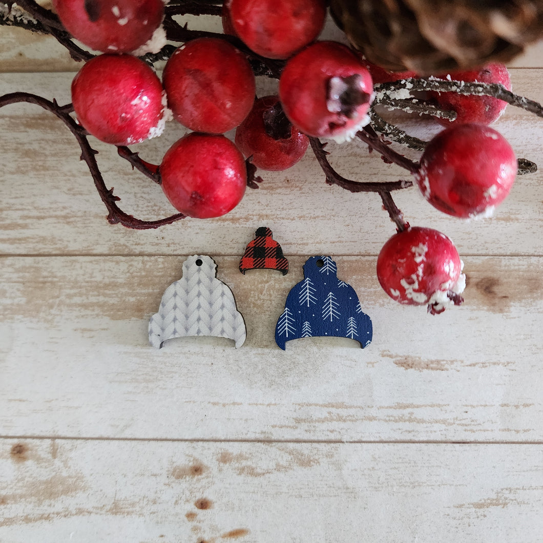 Christmas Patterned Wood Winter Hat Studs & Drops