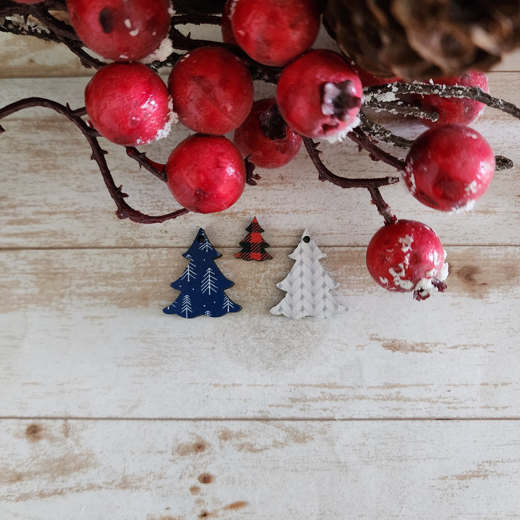 Christmas Patterned Wood Simple Tree Studs & Drops