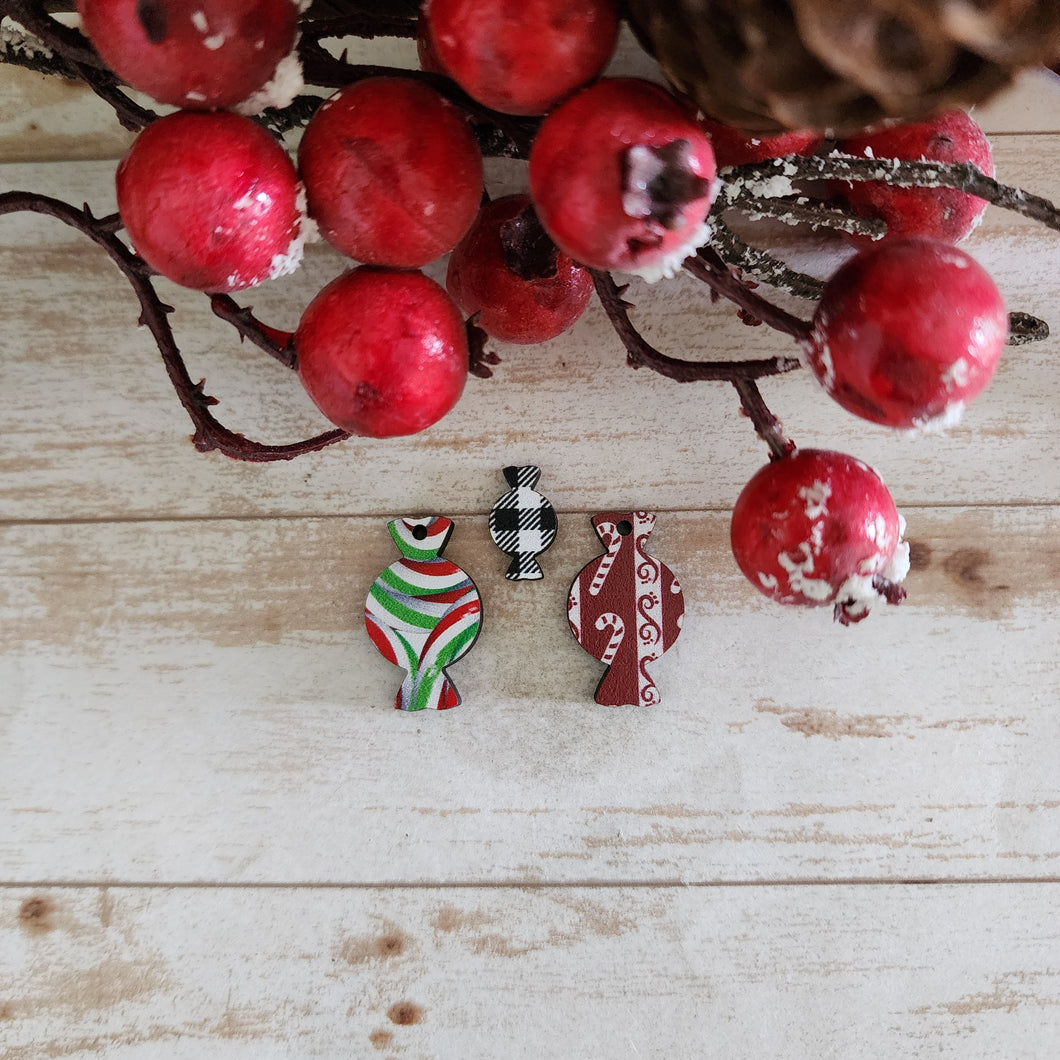 Christmas Patterned Wood Candy Studs & Drops