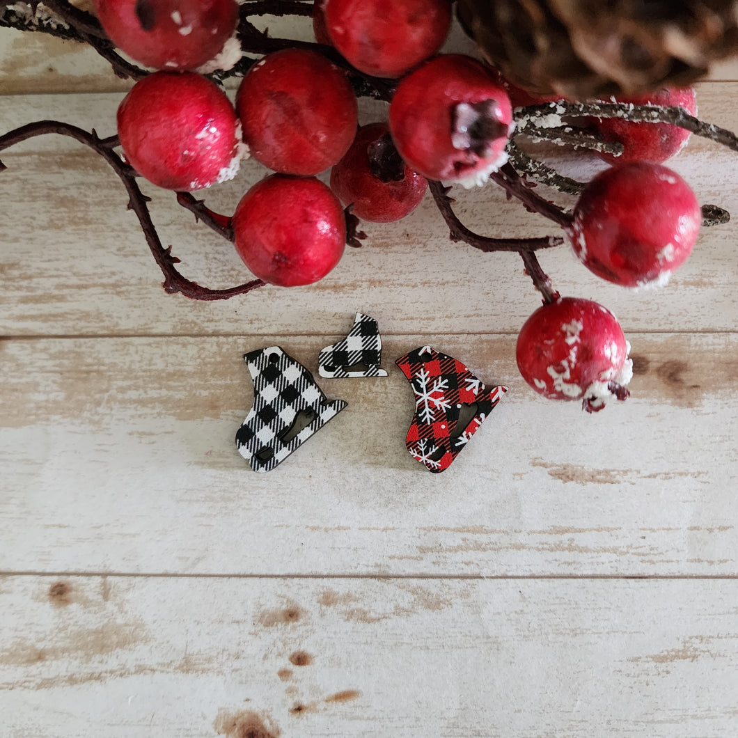 Christmas Patterned Wood Ice Skate Studs & Drops