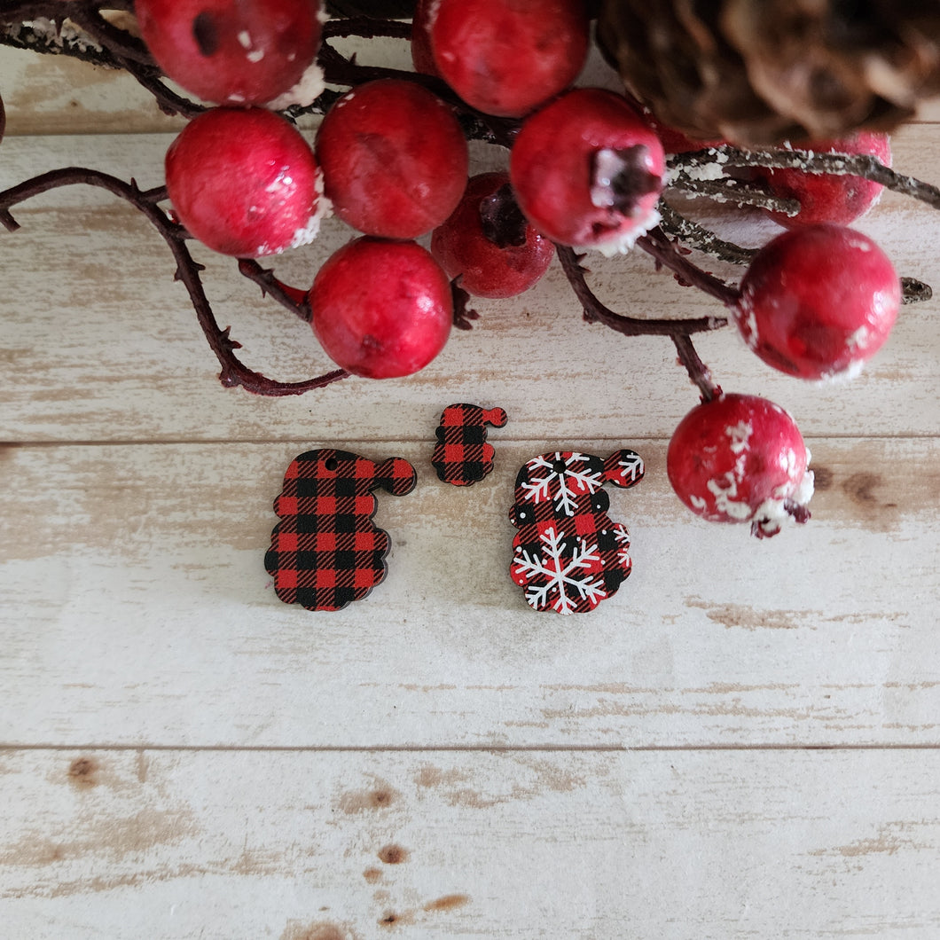 Christmas Patterned Wood Santa Head Studs & Drops