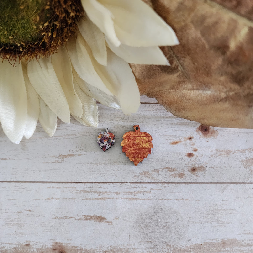 Fall Patterned Wood Birch Leaf Studs & Drops