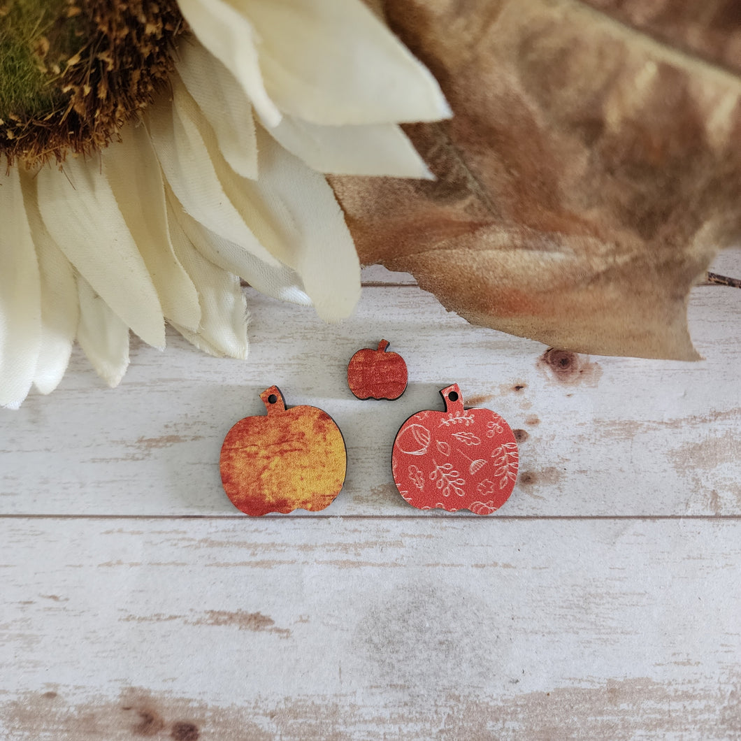 Fall Patterned Wood Pumpkin Studs & Drops