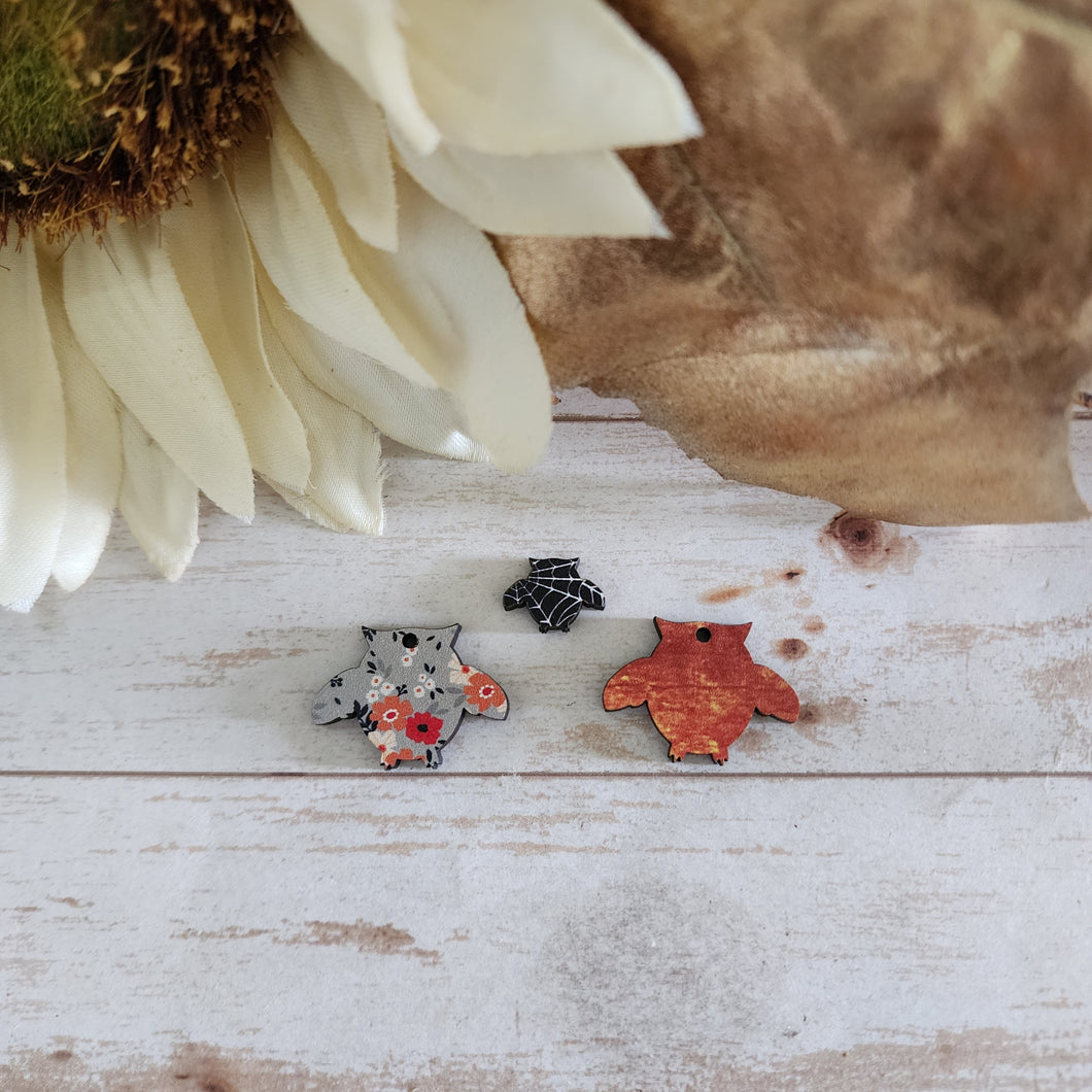 Fall Patterned Wood Owl Studs & Drops