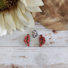 Load image into Gallery viewer, Fall Patterned Wood Oak Leaf Studs &amp; Drops
