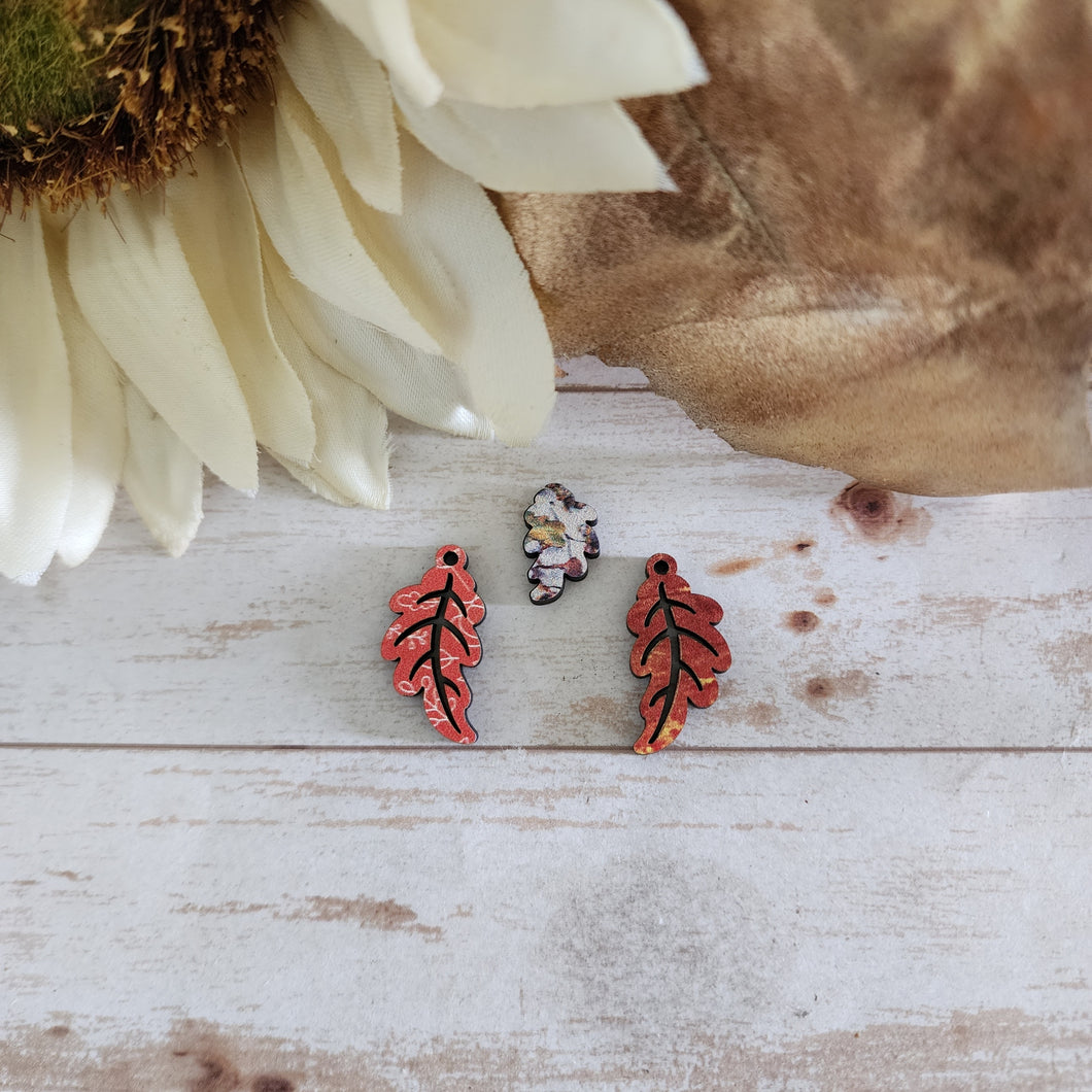 Fall Patterned Wood Oak Leaf Studs & Drops