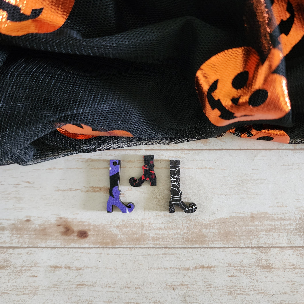 Halloween Patterned Wood Witch Leg Studs & Drops