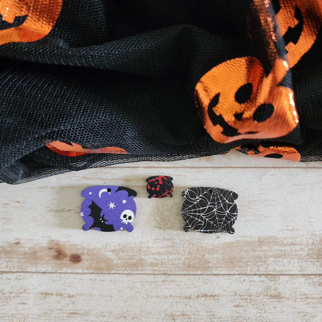 Halloween Patterned Wood Cauldron Studs & Drops