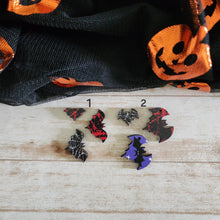 Load image into Gallery viewer, Halloween Patterned Wood Bats Studs &amp; Drops
