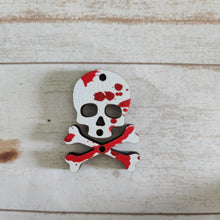 Load image into Gallery viewer, Halloween Patterned Wood Skull &amp; Crossbones 2 Piece Drops
