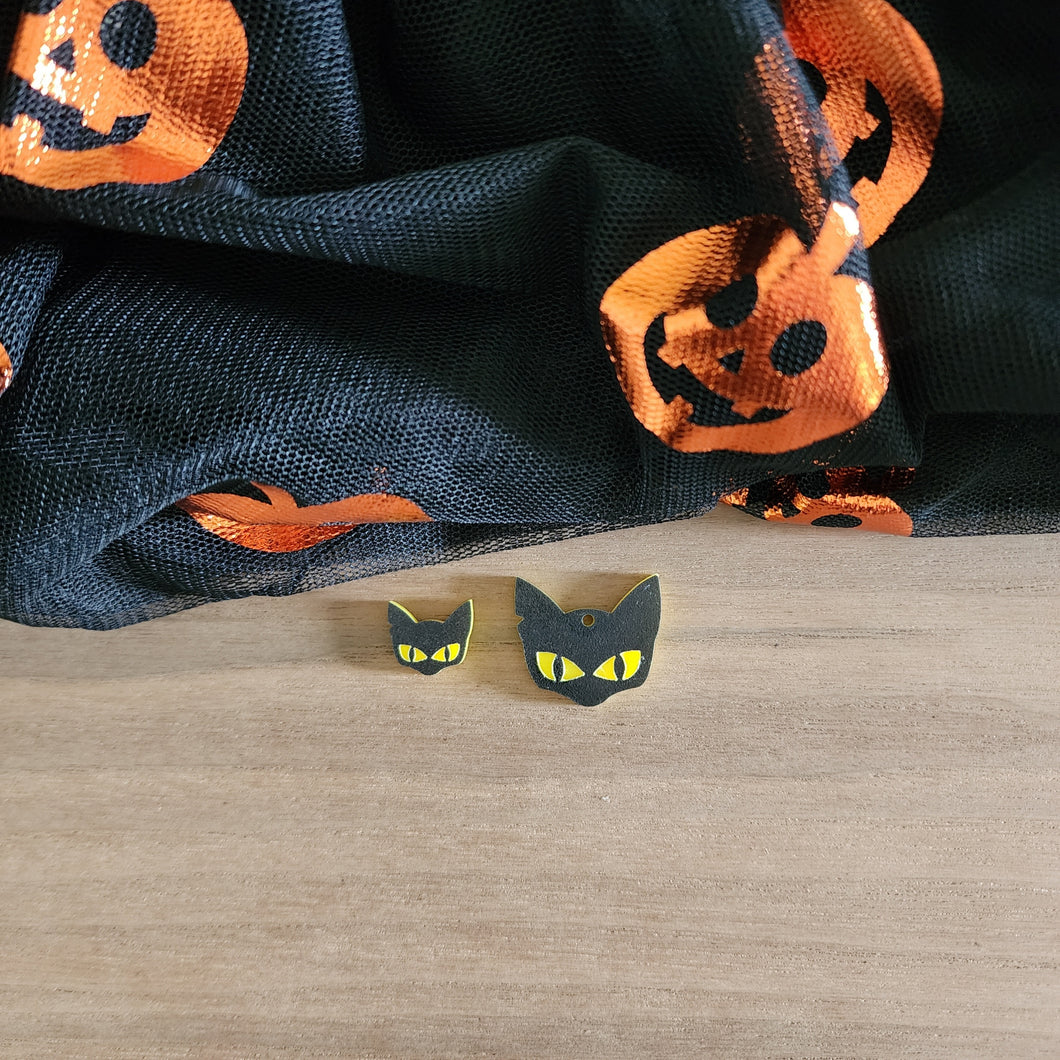 Halloween Acrylic Black Cat with Yellow Eyes Drops & Studs