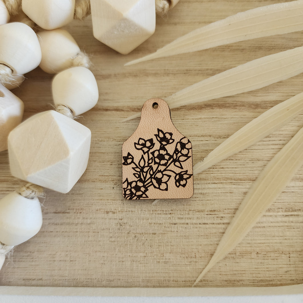 Flower Bunch Cow Tag Drop - LEATHER