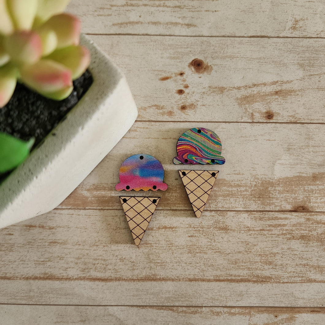 Patterned Wood Ice Cream Cone 2 Piece Drops