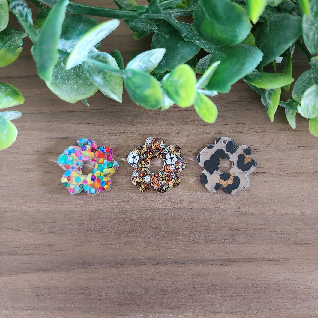 Patterned Acrylic Boho/Retro Flower Drops