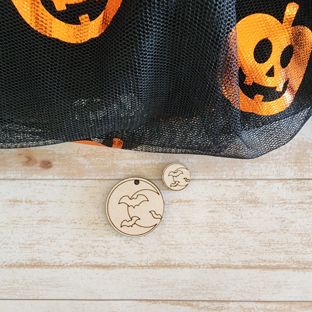 Halloween Moon & Bats Round Stud & Drop