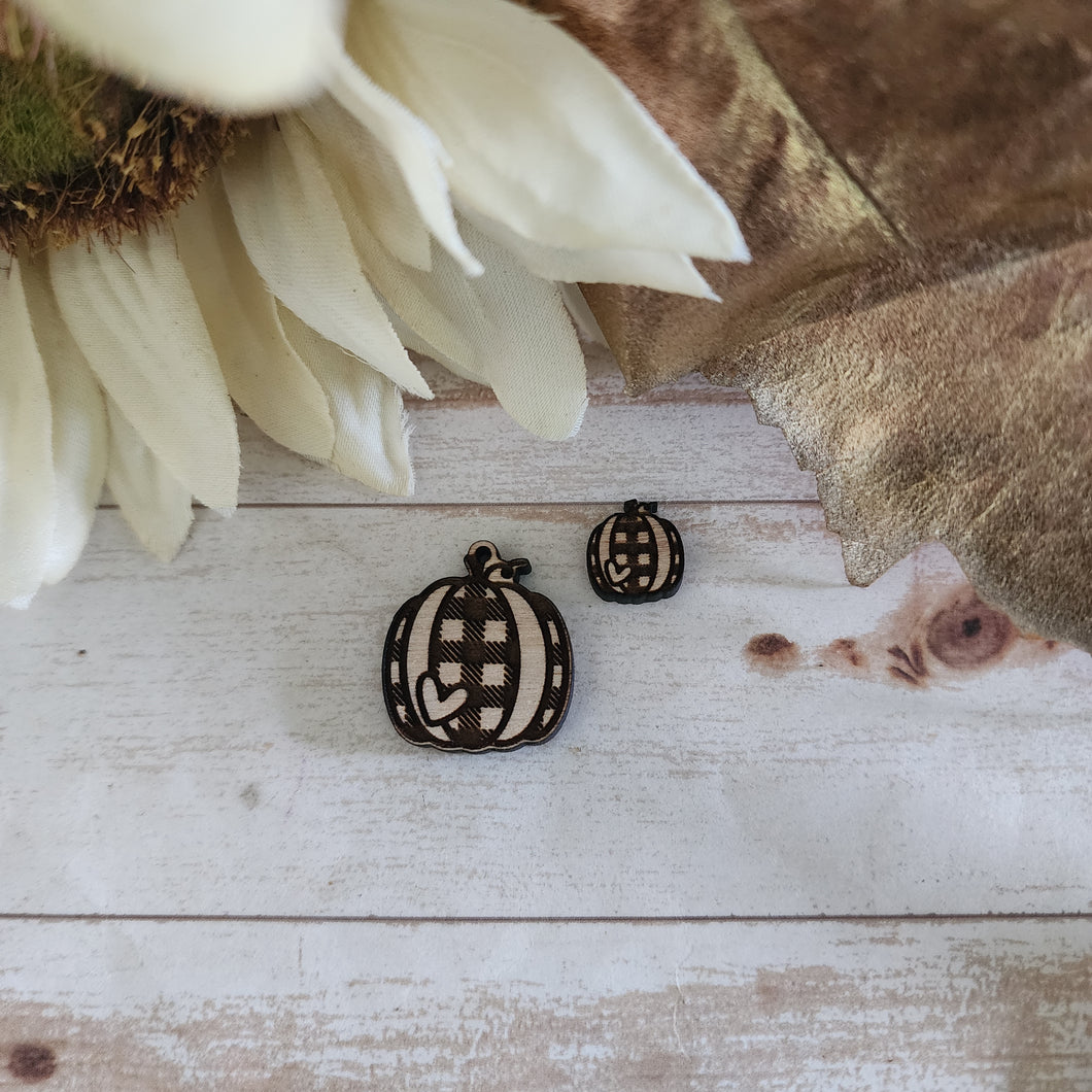 Fall Buffalo Plaid Pumpkin with Heart Earrings