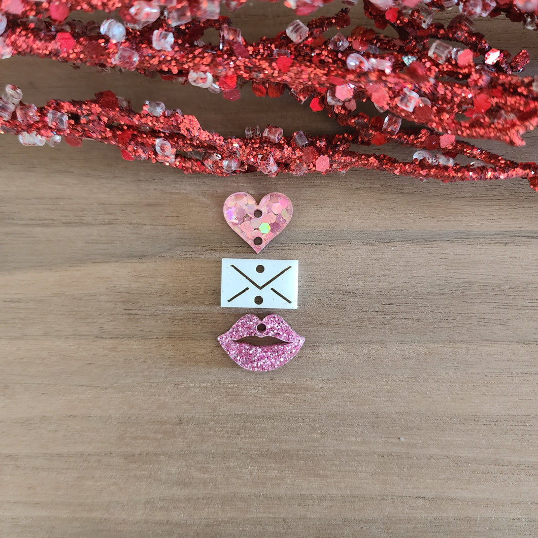 Valentine's Day Triple Heart, Envelope, Lips Drops