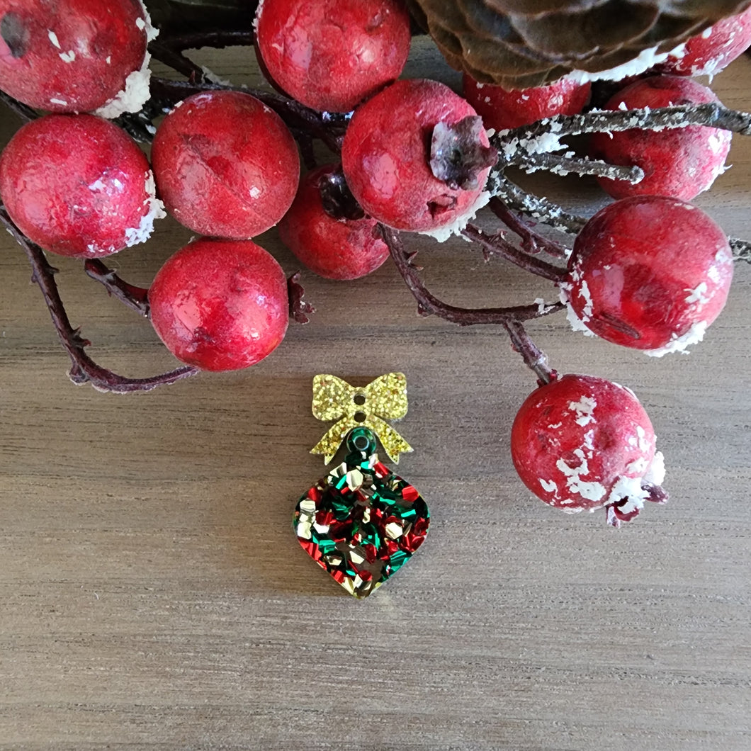 Christmas Acrylic Bauble & Bow 2 Piece Drop