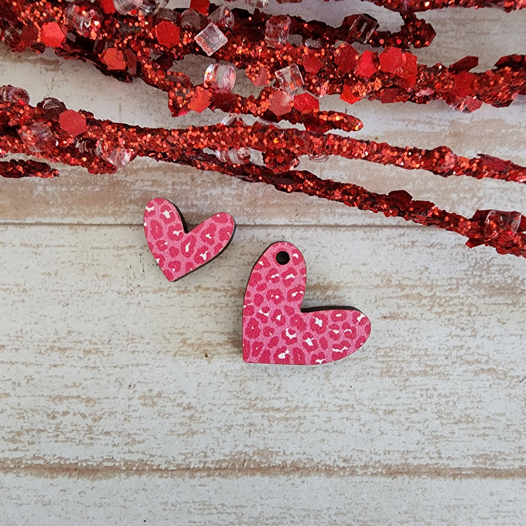 Valentine's Day Patterned Wood Hand Drawn Heart Stud & Drop