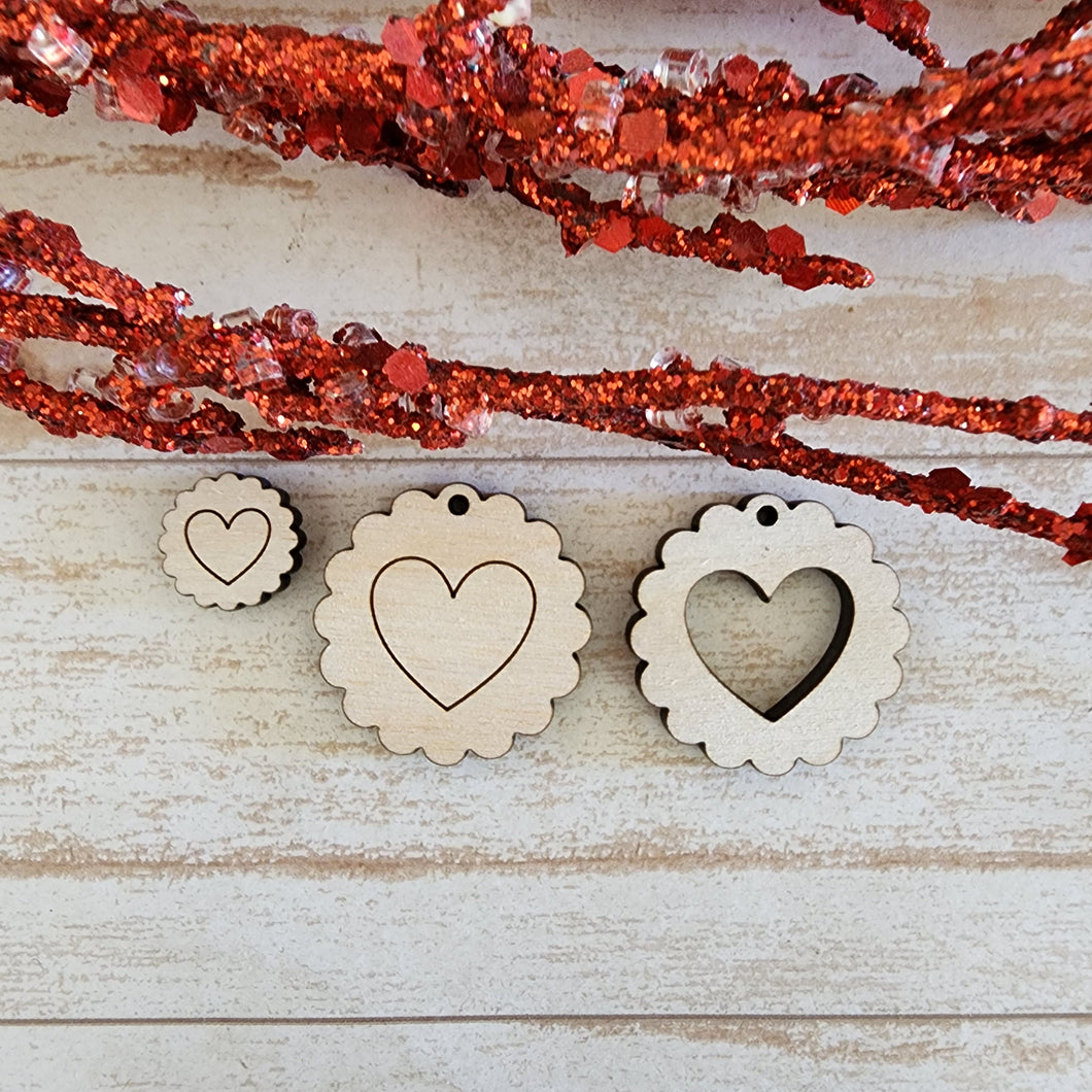 Valentine's Day Scalloped Round with Heart Stud & Drops