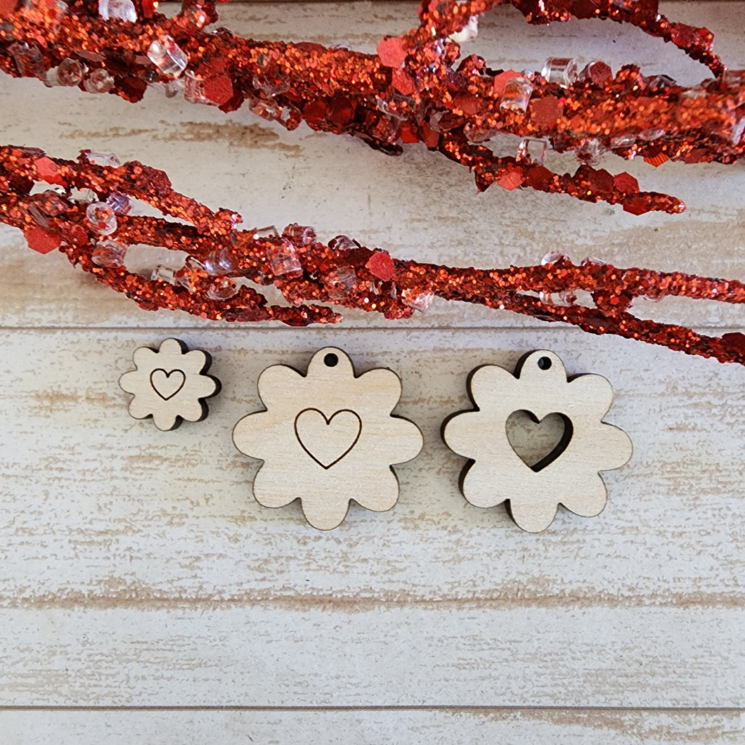 Valentine's Day 8 Petal Flower with Heart Stud & Drops