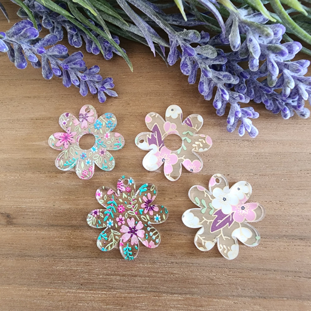 Patterned Acrylic 8 Petal Flower Drops