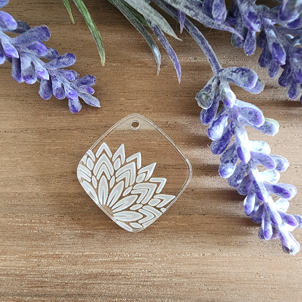 Acrylic Lotus Half Mandala Rounded Diamond Drop