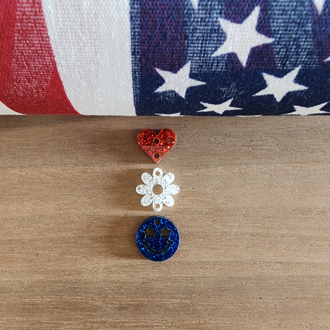 Patriotic Acrylic Triple Heart, Flower, Happy Face Drops