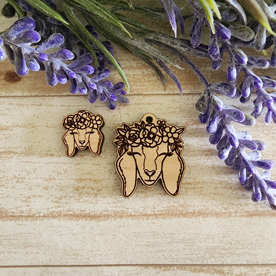 Goat with Long Ears & Flower Crown Stud & Drop