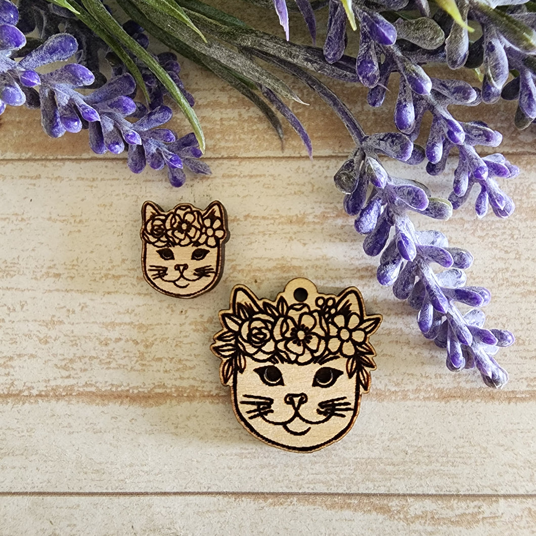 Cat with Flower Crown Stud & Drop