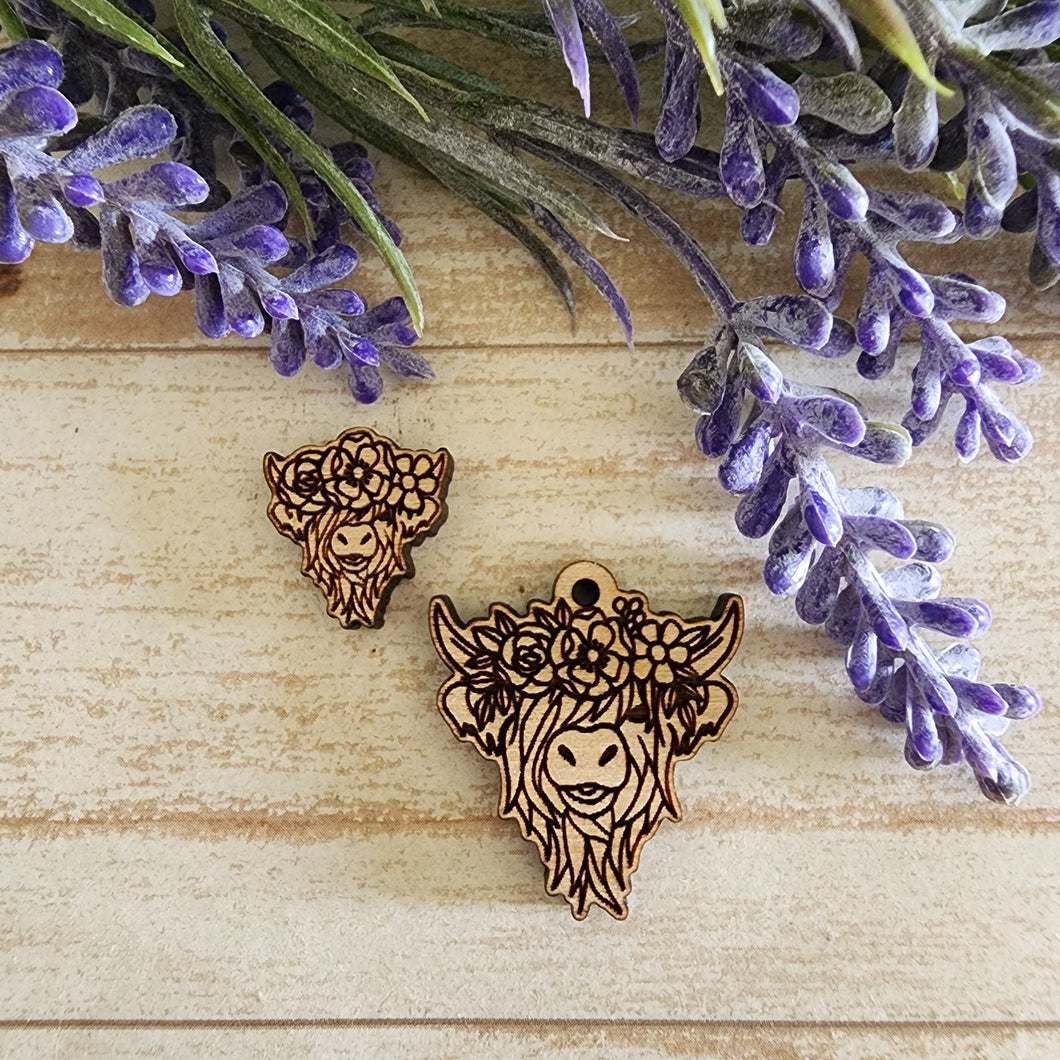 Highland Cow with Flower Crown Stud & Drop