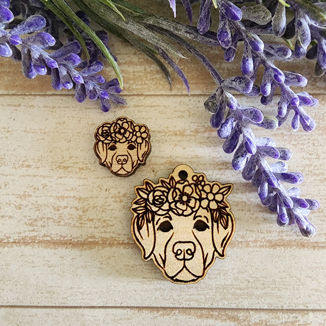 Dog with Flower Crown Stud & Drop