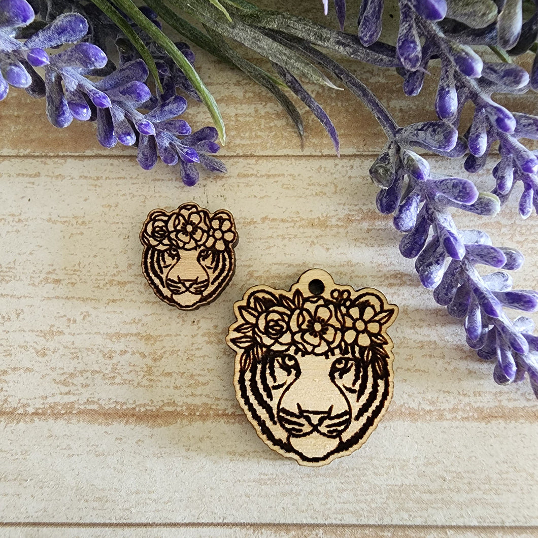 Tiger with Flower Crown Stud & Drop