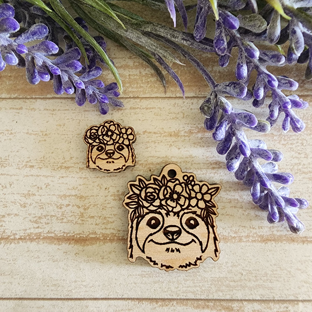 Sloth with Flower Crown Stud & Drop