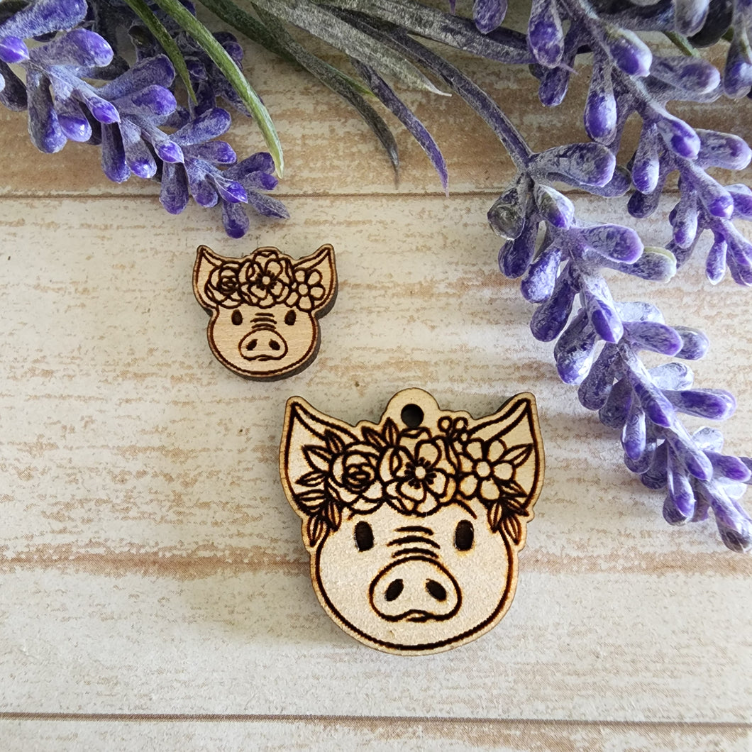 Pig with Flower Crown Stud & Drop