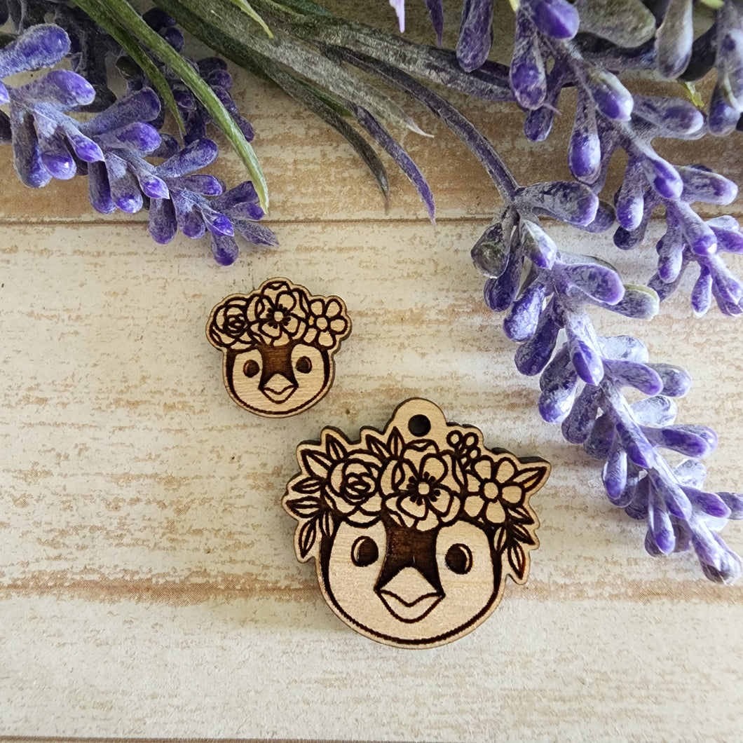 Penguin with Flower Crown Stud & Drop
