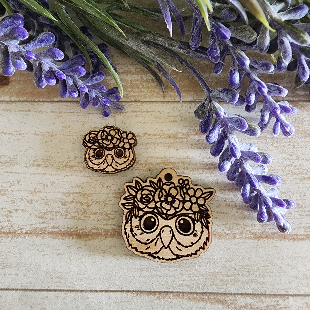 Owl with Flower Crown Stud & Drop