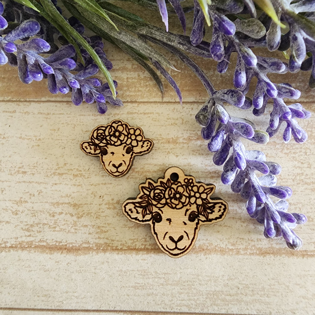 Lamb with Flower Crown Stud & Drop