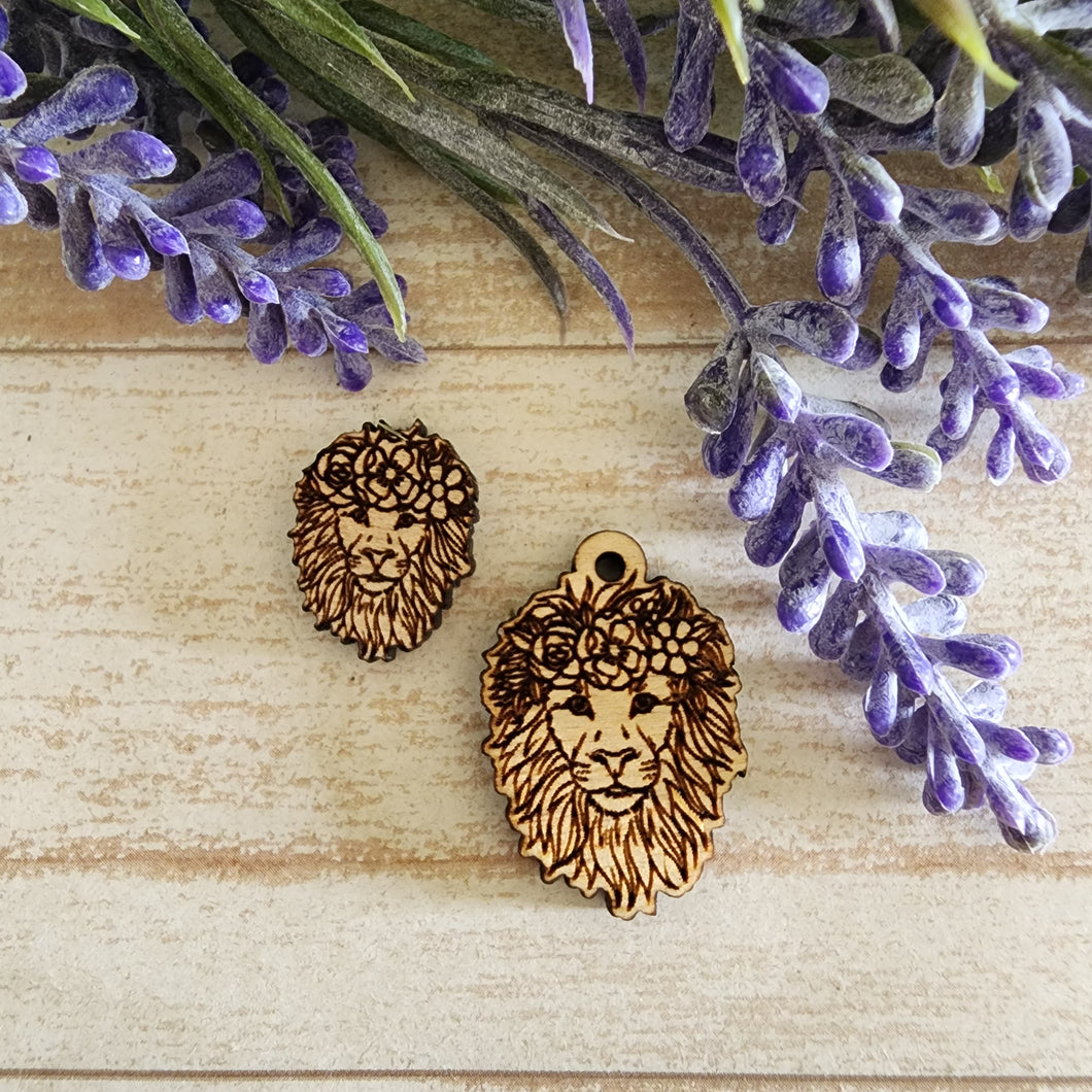Lion with Flower Crown Stud & Drop