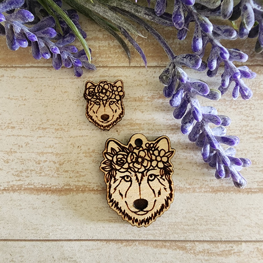 Wolf with Flower Crown Stud & Drop