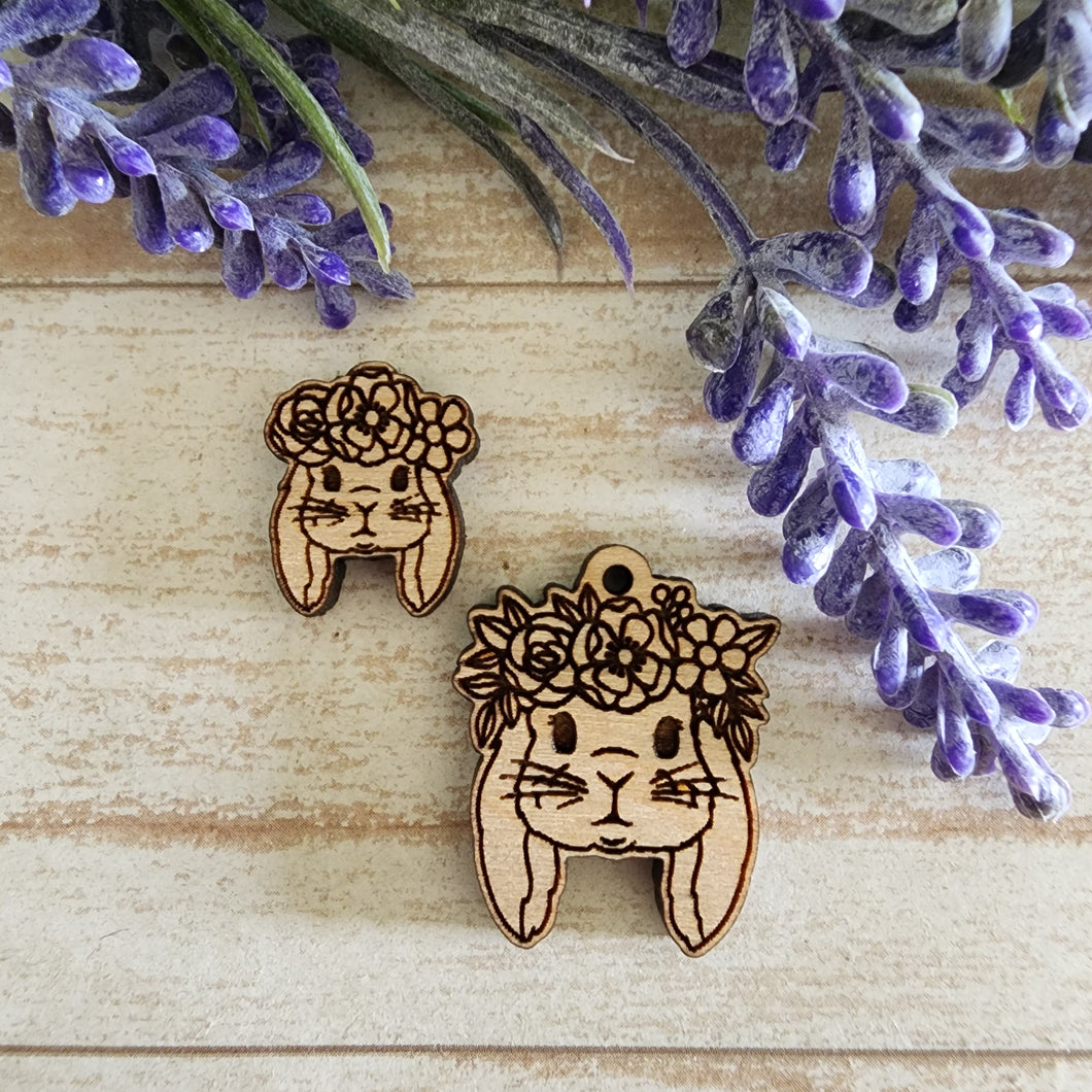 Rabbit with Lop Ears & Flower Crown Stud & Drop