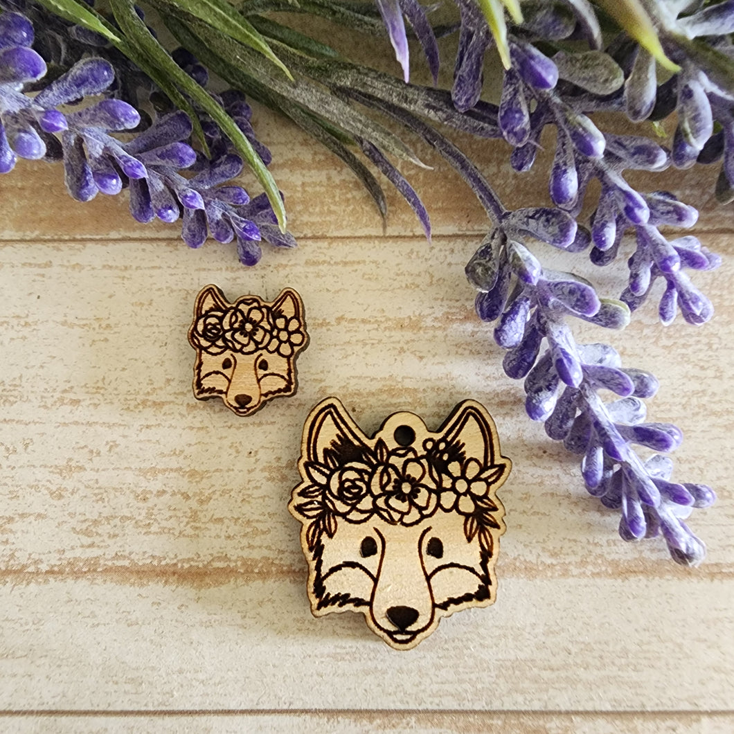 Fox with Flower Crown Stud & Drop