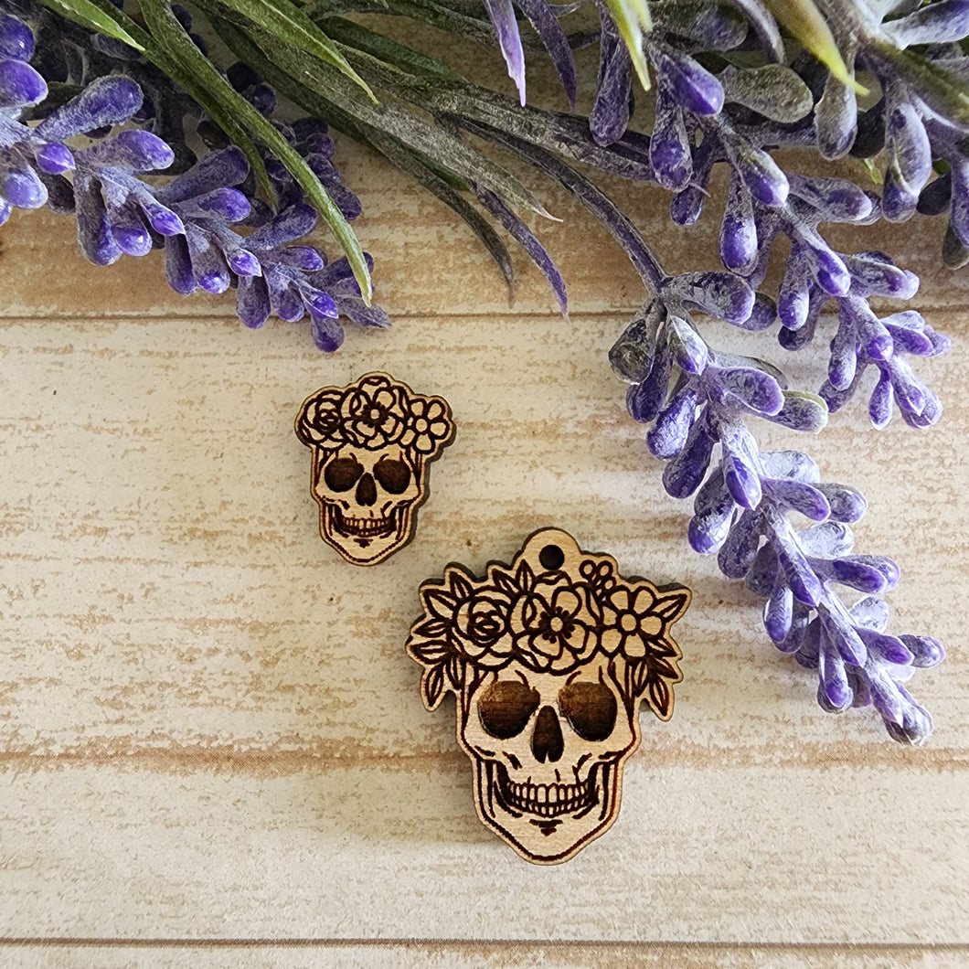 Skull with Flower Crown Stud & Drop