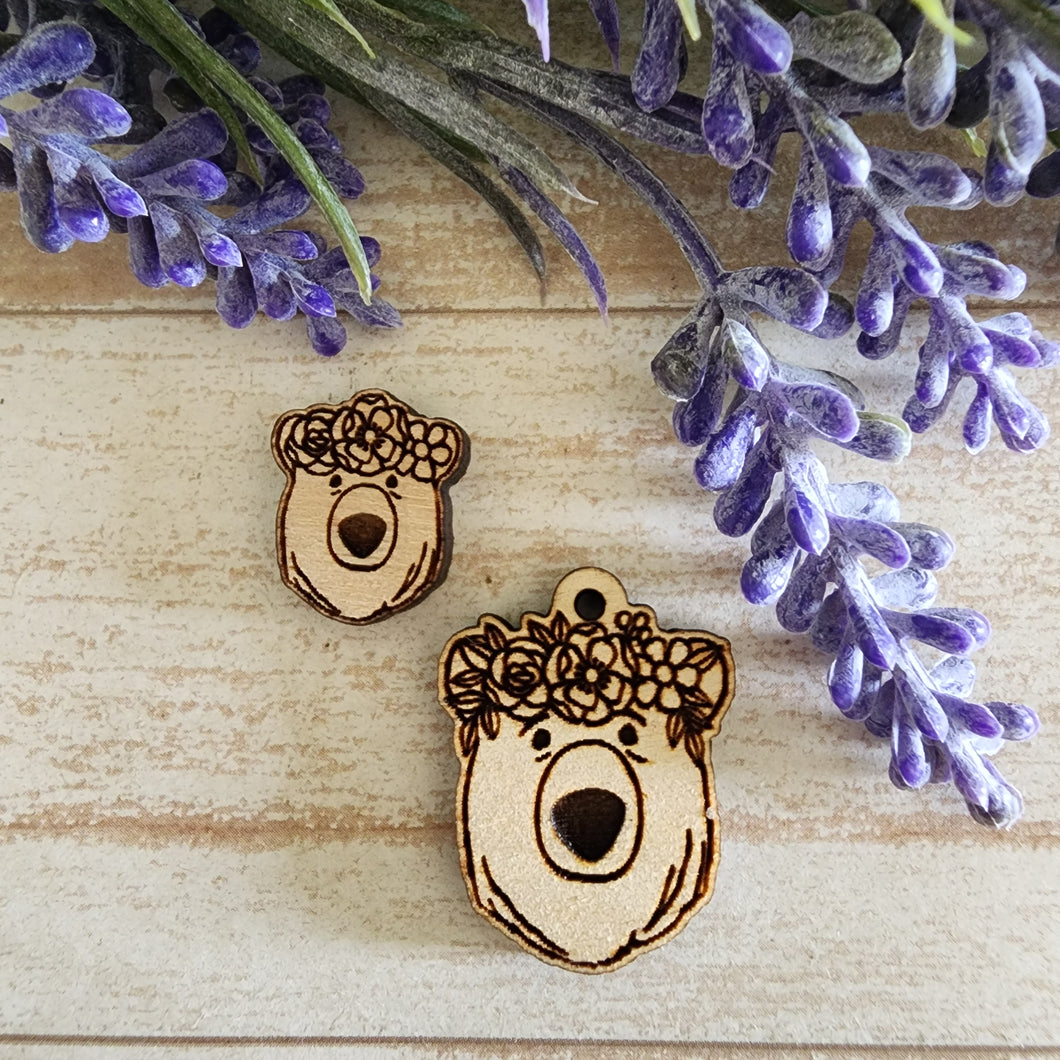 Bear with Flower Crown Stud & Drop
