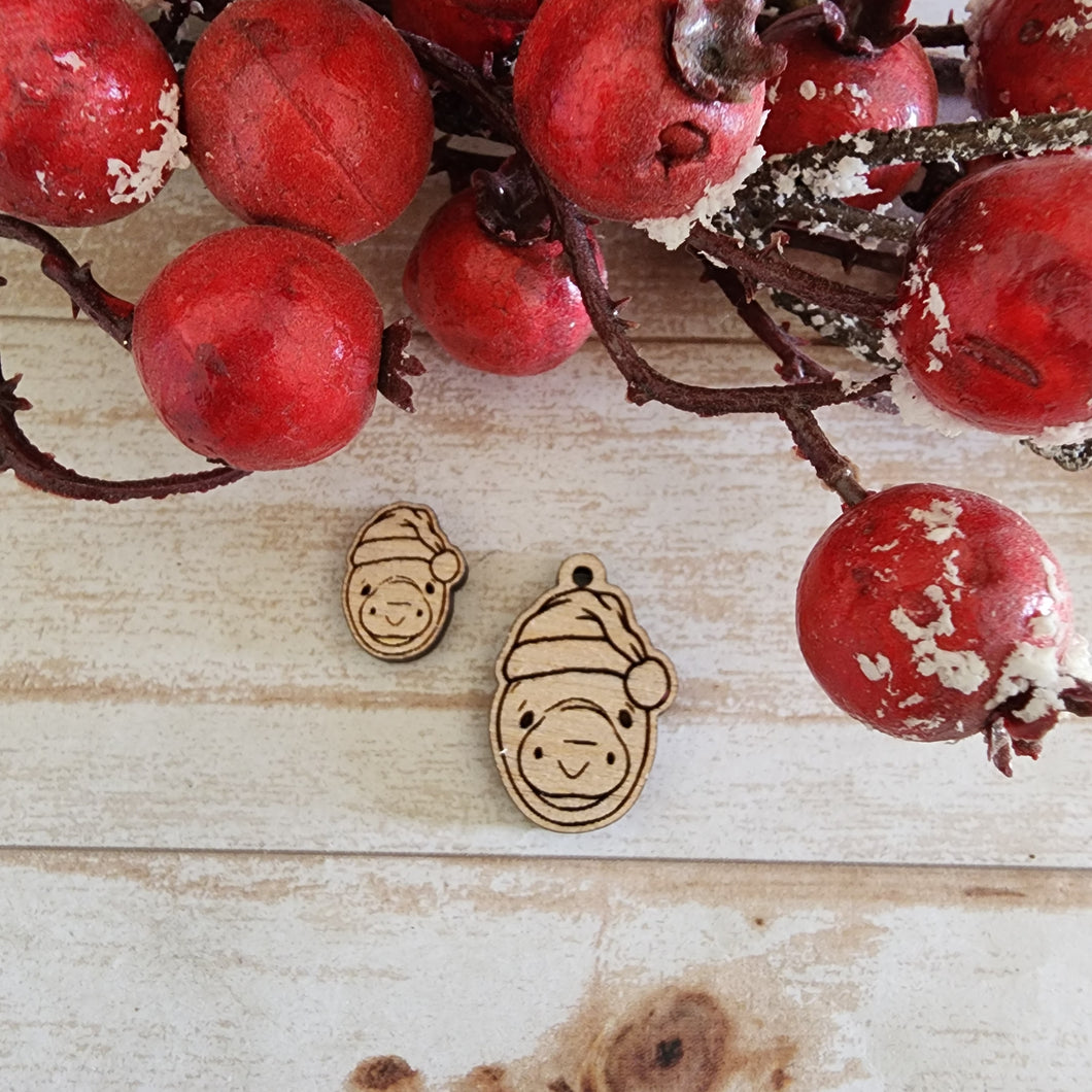 Christmas Manatee with Santa Hat Stud & Drop