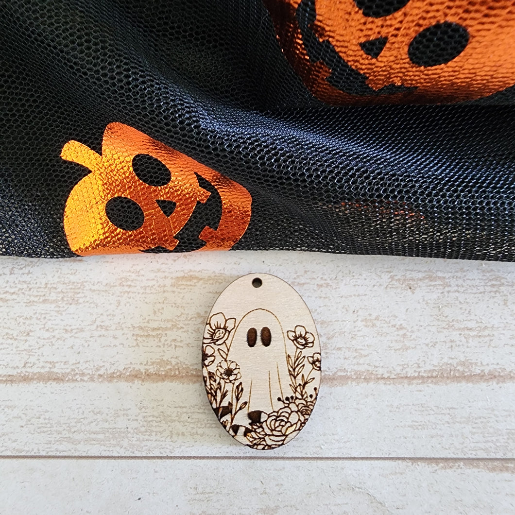 Halloween Ghost in Flowers Oval Drop