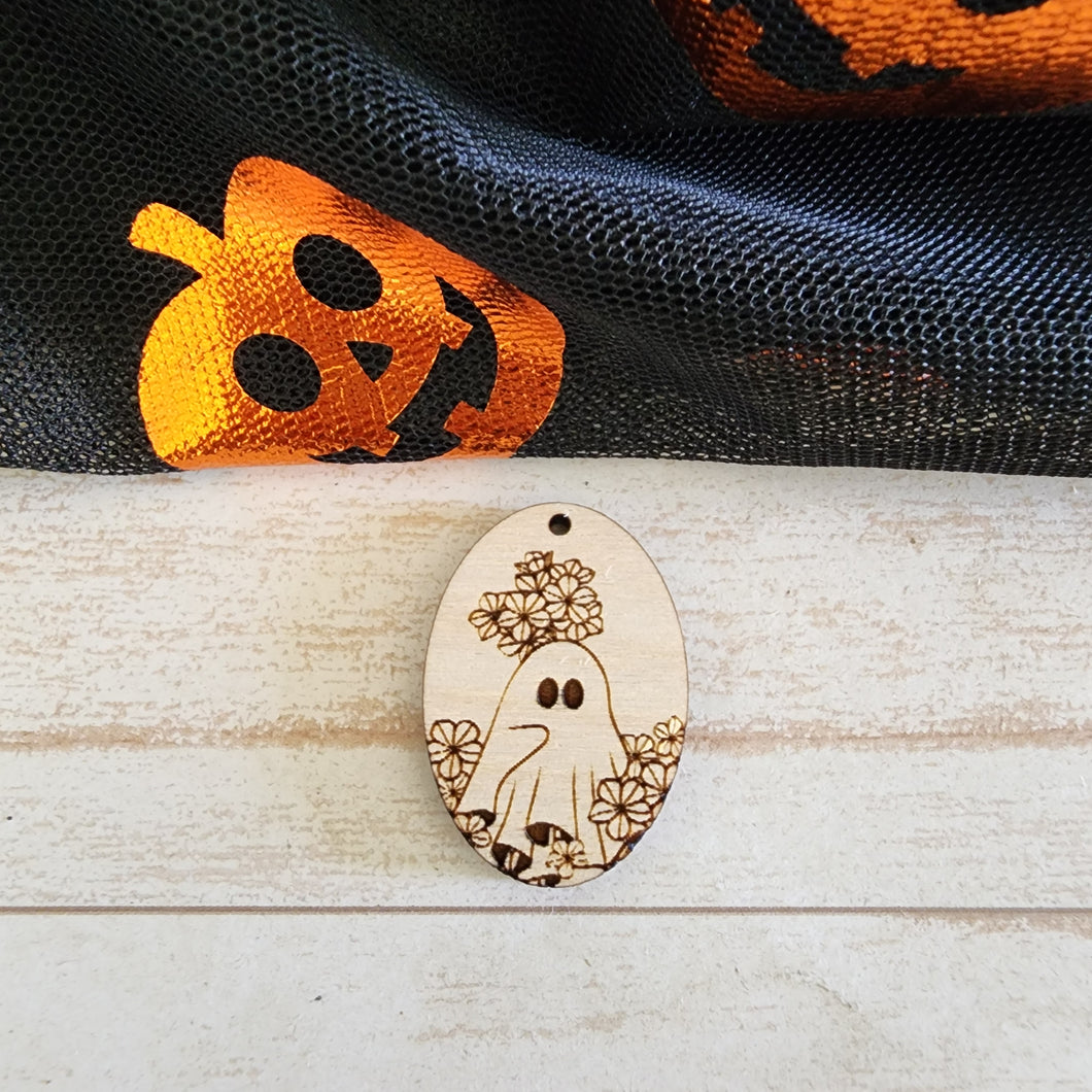 Halloween Ghost with Flower Tree Oval Drop