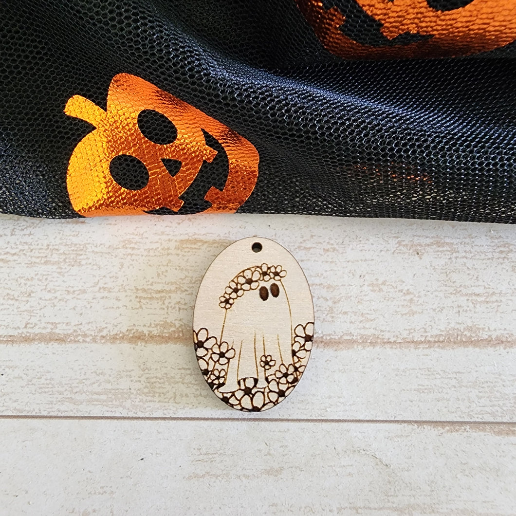Halloween Ghost with Flower Crown Oval Drop