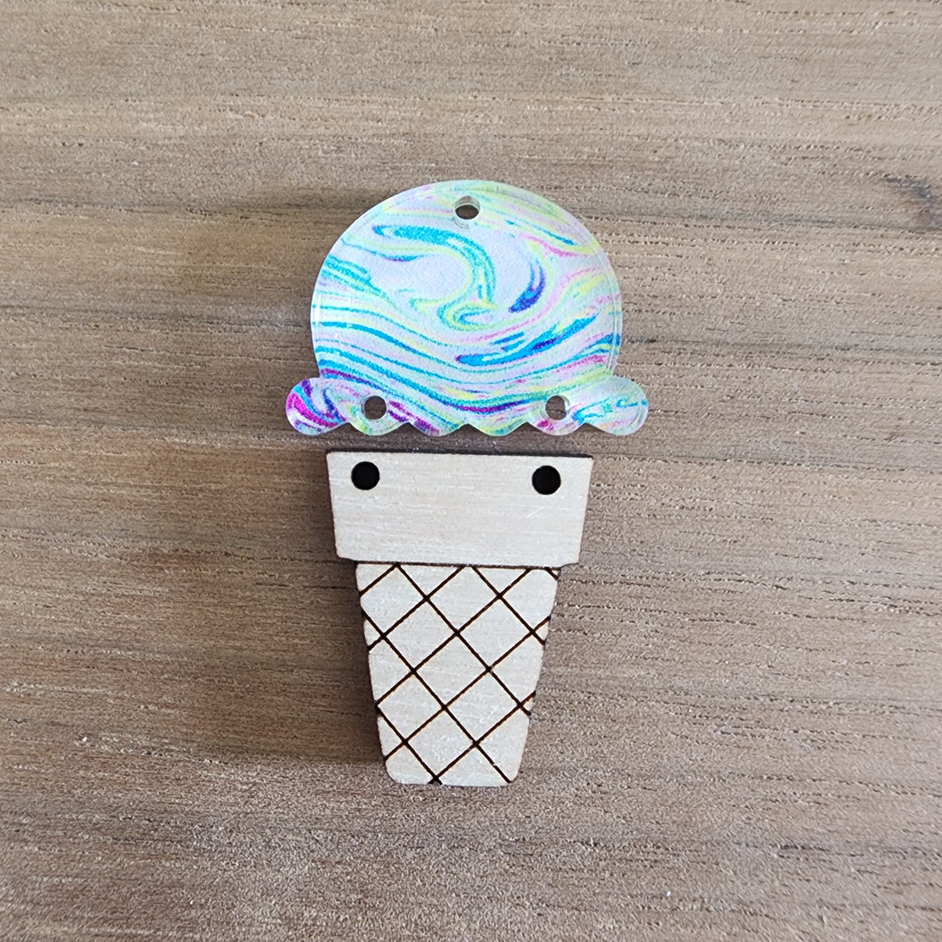 Patterned Acrylic & Wood Ice Cream Cones 2 Piece Drops